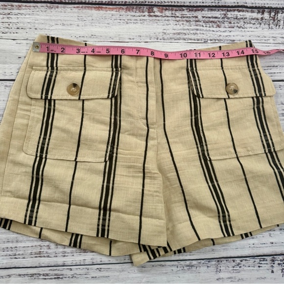 Tory Burch Edna Flat Front High Rise Striped Linen Casual Shorts Size 8 Beige - Picture 4 of 8